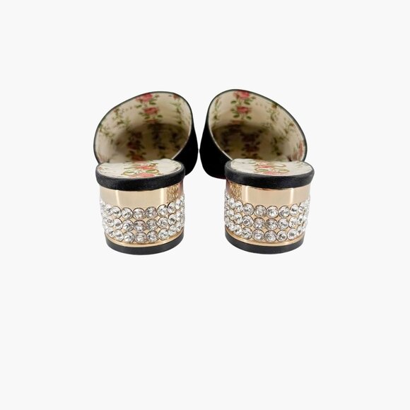 Gucci Dragon Embroidered Candy Mules EU 37 US 7 Black Satin Crystal Block Heel - Picture 7 of 15